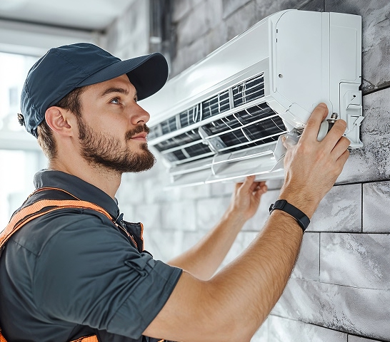 W&P HVAC technician performing AC repair in Westchester NY.